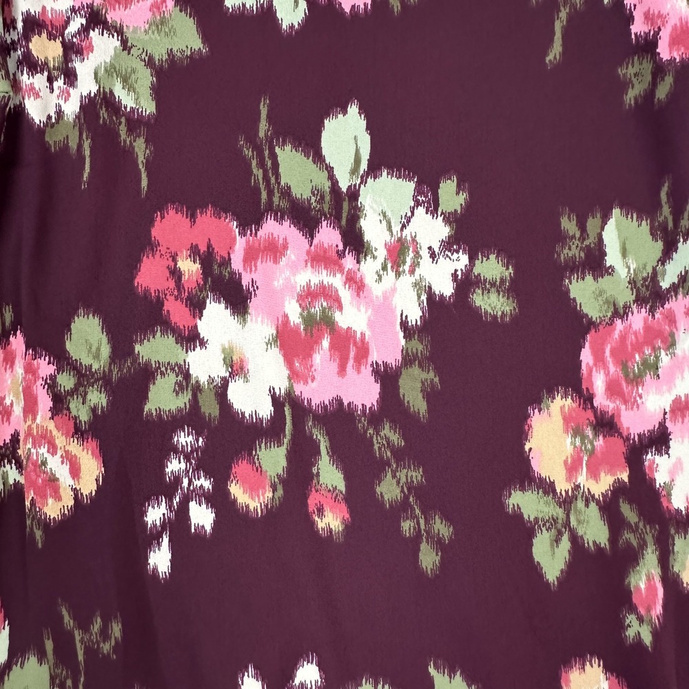 Women Tulip Back Top 2X Burgundy Pink Floral Print 3/4 Sleeve Tunic Dark Cottage - Picture 3 of 13